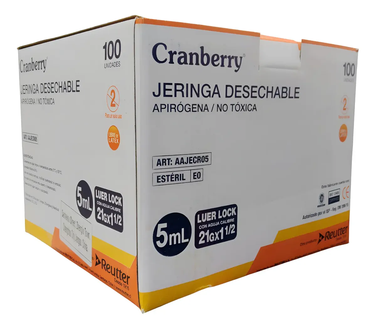 Jeringa Desechable Luer Lock 5cc 21g X 1 1/2 Caja X100