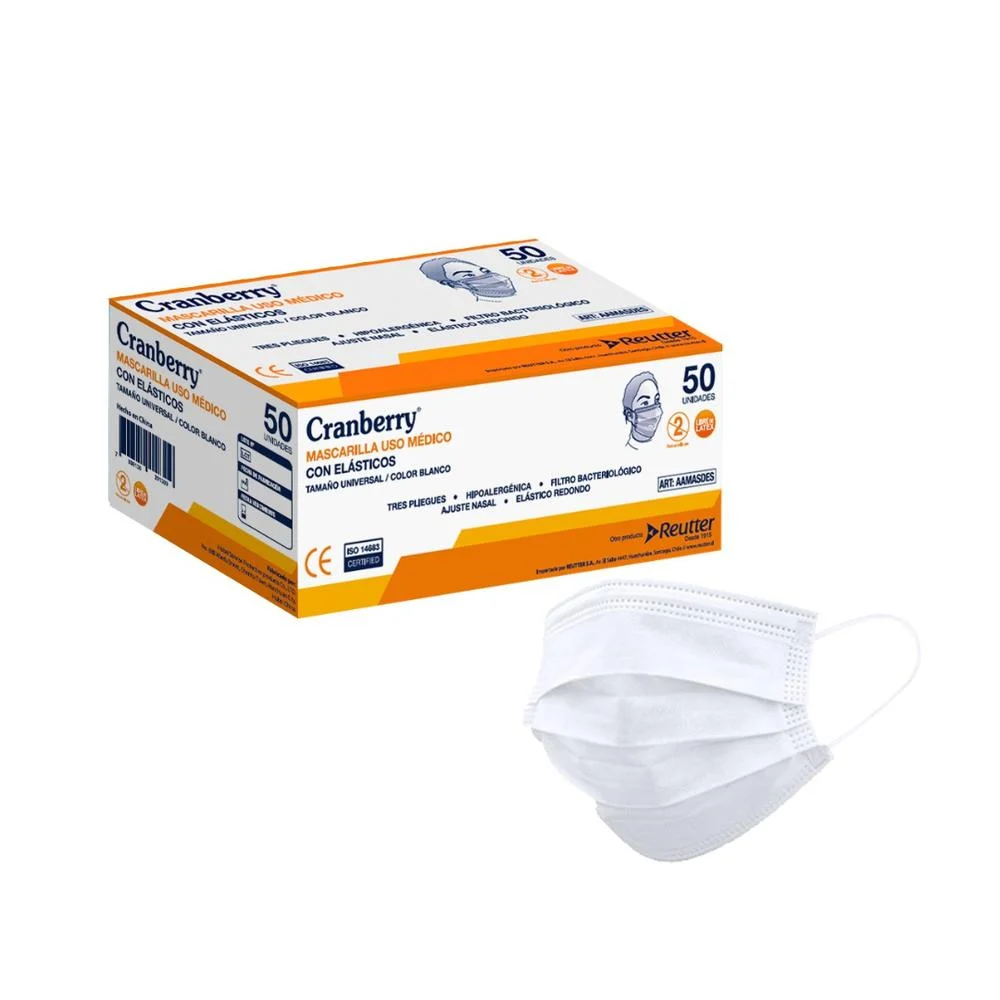 Mascarilla 3 Pliegues Con Elásticos Cranberry Caja 50 Un Color Blanco