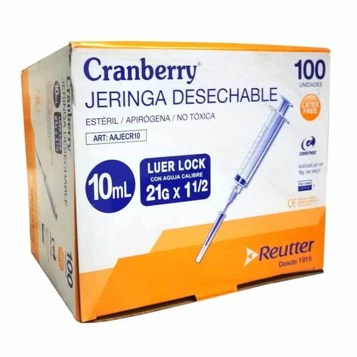 Jeringa Desechable Luer Lock 10cc 21g X 1 1/2 Caja 100 Unid